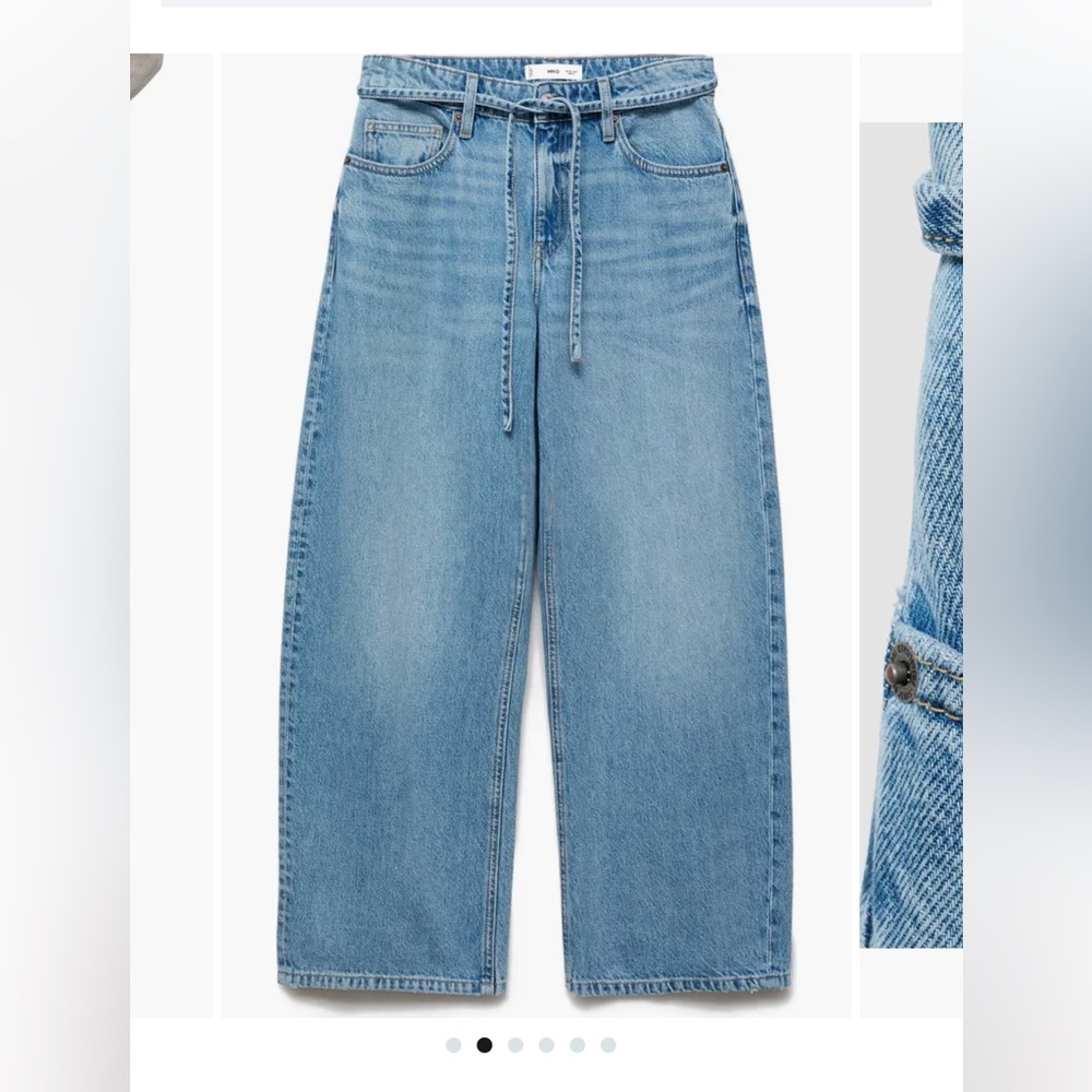 Mango Tie Waist Wide leg jeans Light Blue Denim with Zip Fly size 6 - Picture 11 of 12